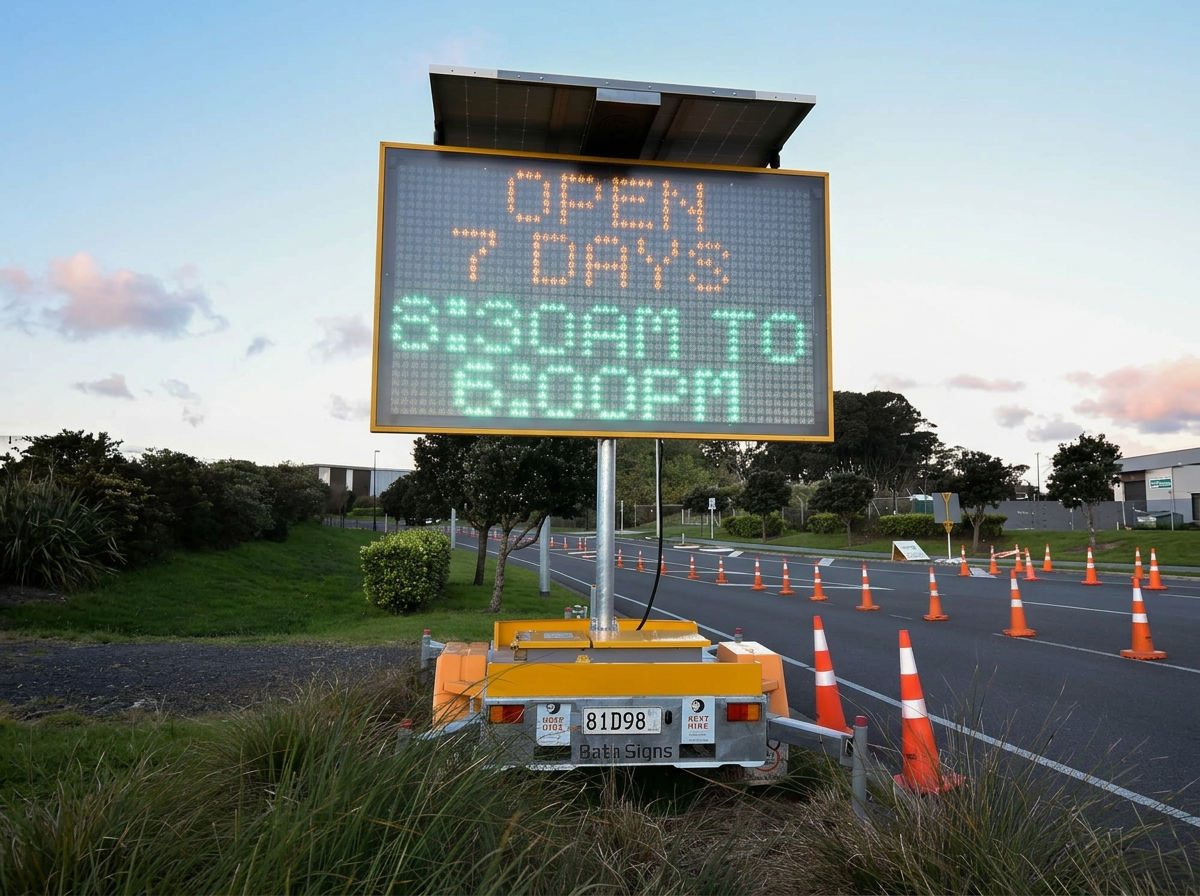 Variable Message Sign VMS board in use on a Perth roadworks site